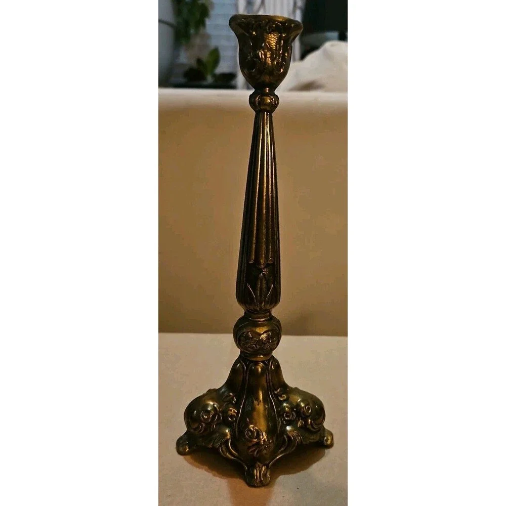 Brass Candlestick Taper Candle Art Deco Ornate Hollywood Regency Vintage